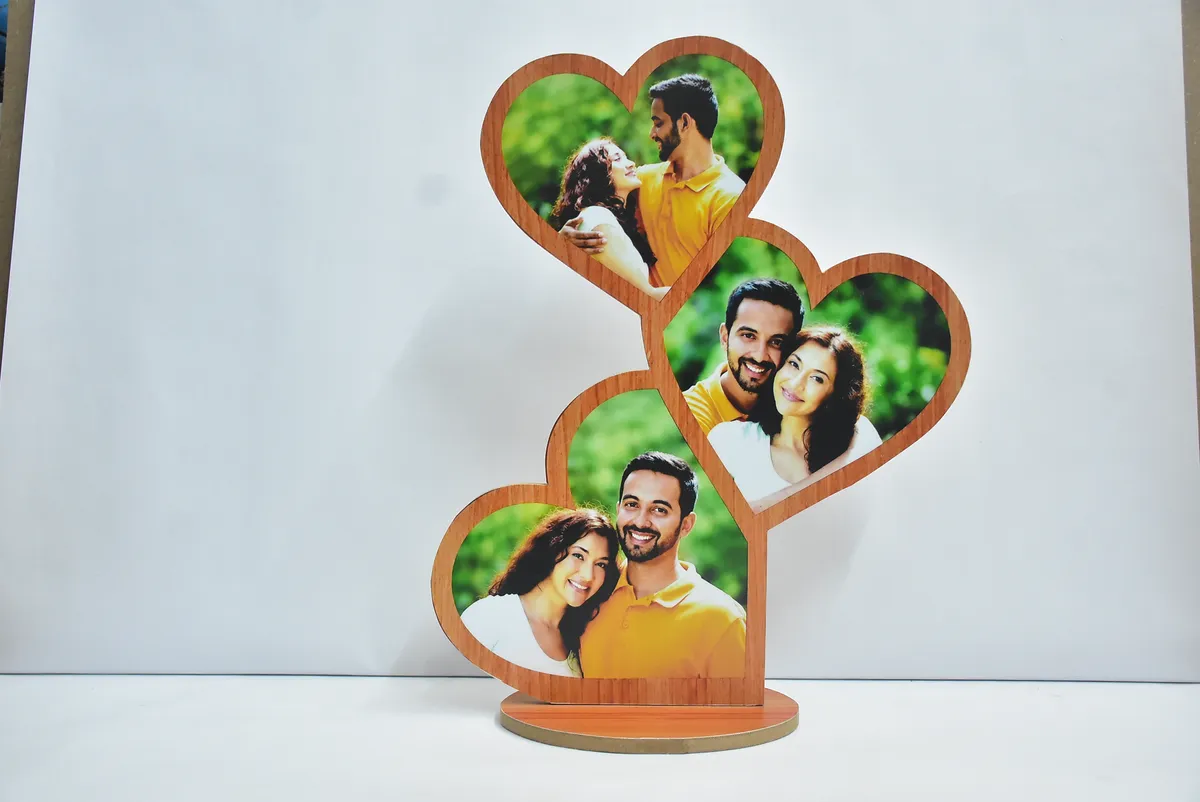 Triple Heart Wooden Photo Frame